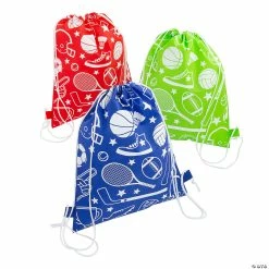 Best Sale 🎁 12" x 15" Medium Sports Nonwoven Drawstring Bag Assortment - 12 Pc. 🎁