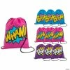 Promo 🤩 13" x 15" Medium Neon Superhero Nonwoven Drawstring Bags - 12 Pc. ✨