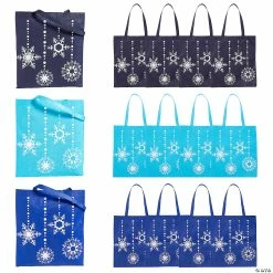 Outlet ✨ 15 1/4" x 16 1/2" Large Nonwoven Blue Snowflake Tote Bags - 12 Pc. 🔥