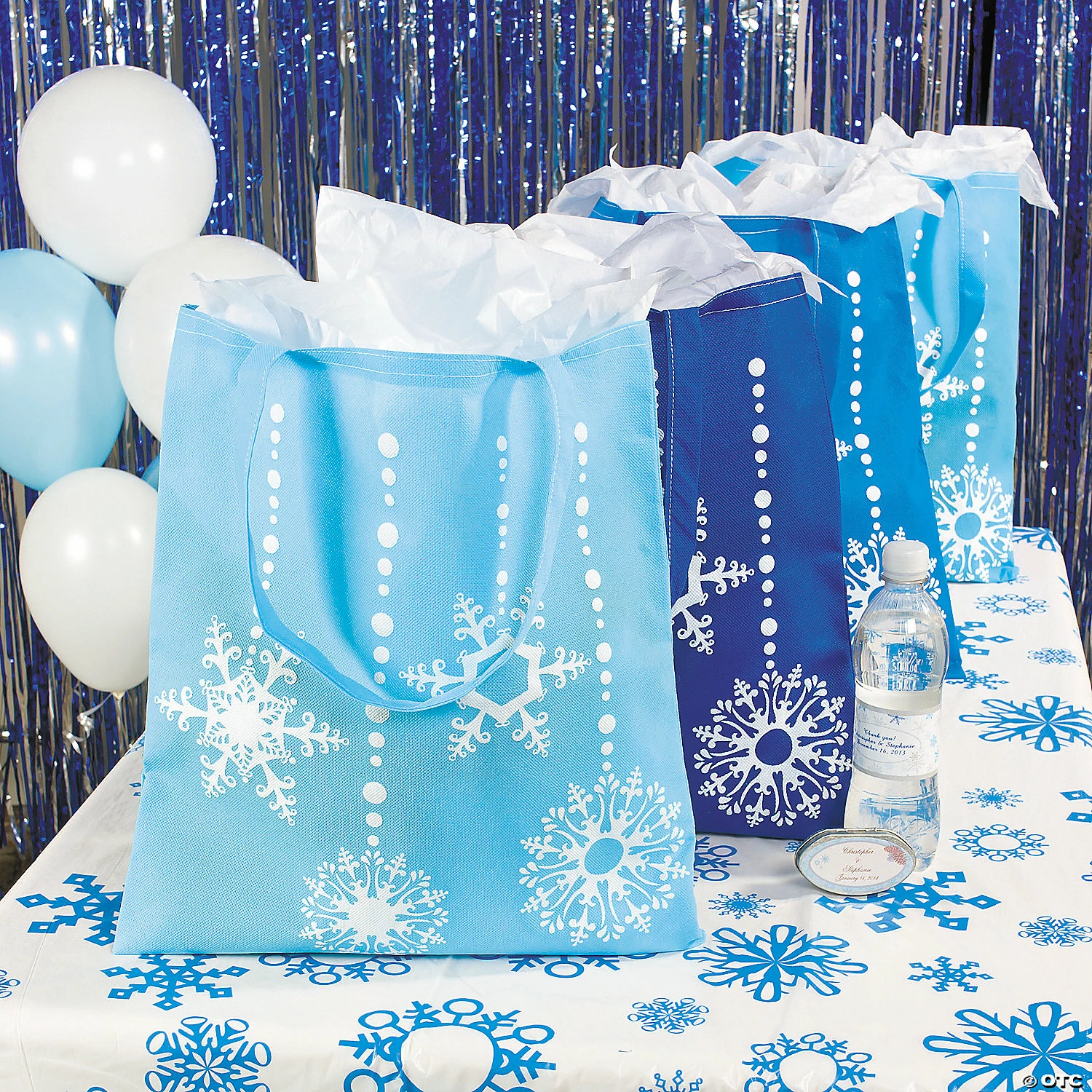 Outlet โจ 15 1/4" x 16 1/2" Large Nonwoven Blue Snowflake Tote Bags - 12 Pc. ๐ฅ - Image 3