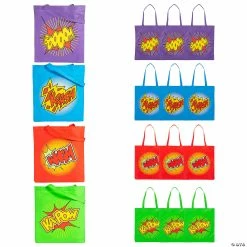 New 😉 15" x 17" Large Nonwoven Superhero Tote Bags - 12 Pc. 😀