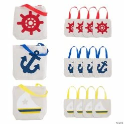 Promo π€© 8" x 8" Mini Nautical Canvas Tote Bags - 12 Pc. β¨