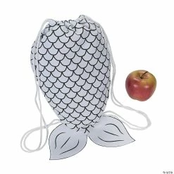 Cheapest ⭐ Color Your Own Medium Mermaid Tail Canvas Drawstring Bags - 12 Pc. 🌟