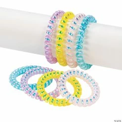 Budget ๐ Iridescent Phone Cord Spiral Bracelet Assortment - 12 Pc. โจ