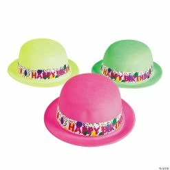 Budget 🛒 Neon Happy 🥳 Birthday Derby Hats - 12 Pc. ⌛